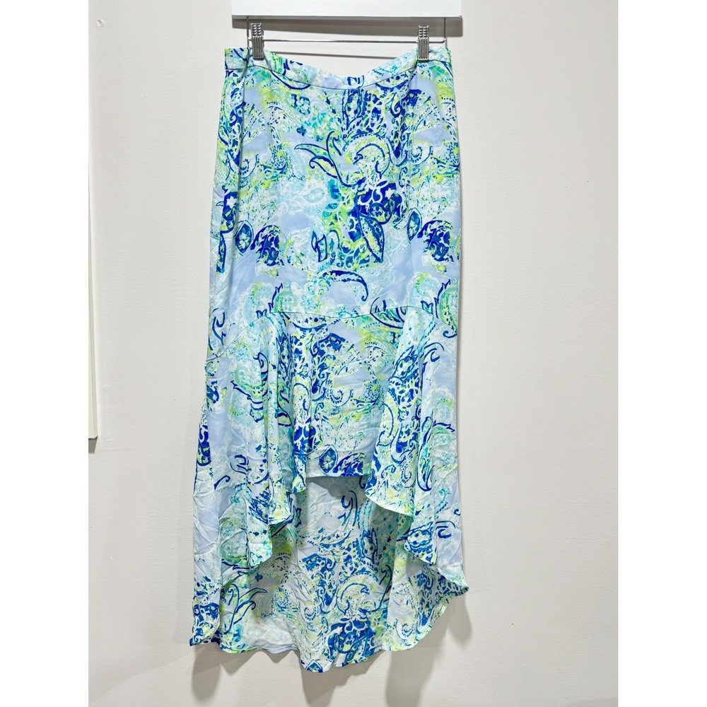 The Limited Blue Green Paisley High Low Maxi Skirt Ruffle Hem Size 4